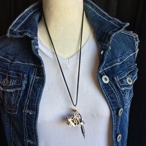 Tattoo Gun Replica Necklace w/Copper Realistic Looking Unique Coils on 28”L Cord